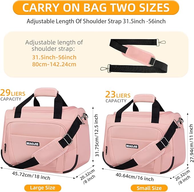 Underseat Carry On Luggage Lightweight Travel Tote Weekender Bag Overnight Duffle Bag for Travel, Travel Essentials Personal Item Travel Bag for Women and Men, Pink-18Inch