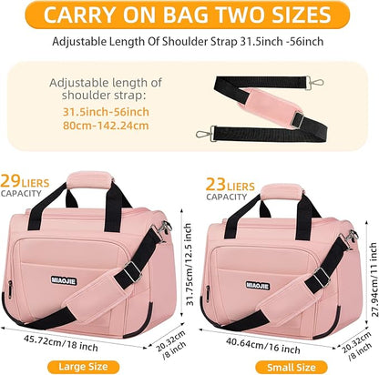 Underseat Carry On Luggage Lightweight Travel Tote Weekender Bag Overnight Duffle Bag for Travel, Travel Essentials Personal Item Travel Bag for Women and Men, Pink-18Inch