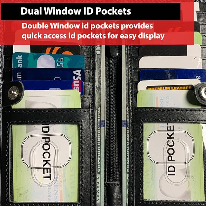 CLASSIC Motorcycle Chain Wallet for Men – Premium Cowhide Leather, RFID Bi-Fold Biker Wallet with Heavy Duty Chain for Bikers Truckers & Hunters, Credit Card Money Organizer Long Wallet Snake Black