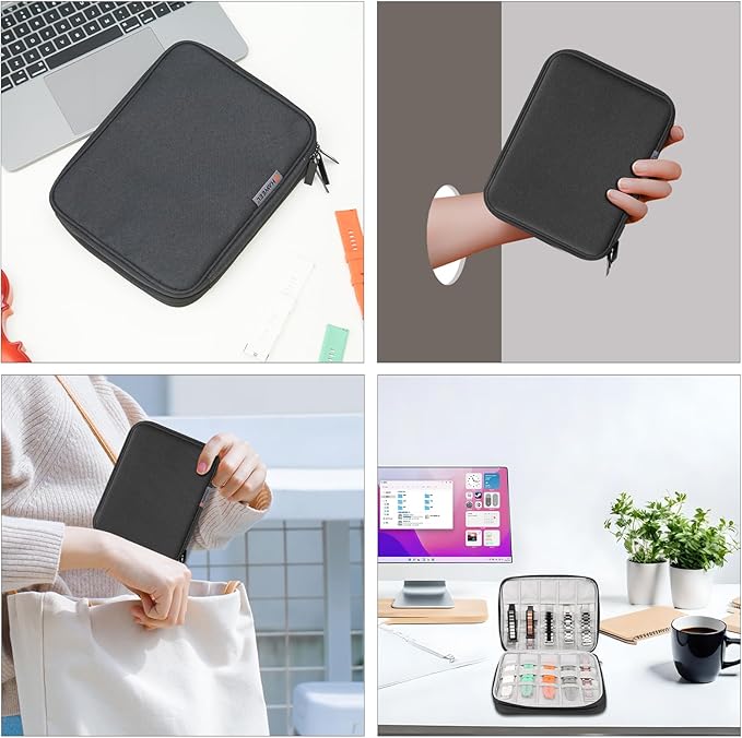 Electronic Accessories Organizer Carry Bag, Travel Cable Organizer Pouch, Watch Band Storage Case, Double Layers Oxford Cloth Watch Strap Holder for Cord, Charger, Phone, Earphone, USB Cable (L)