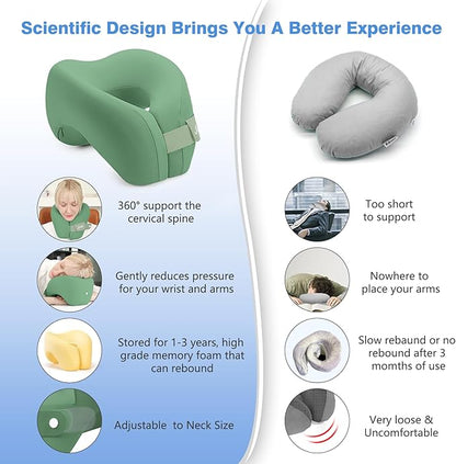 jiaao Neck Pillow Airplane, Memory Foam Travel Neck Pillows for Long Flight, 3D Eye Masks, Ear Plugs and Portable Drawstring Bag, Napping Pillow for Home, Road Trips, Sleep Rest and Travel Use