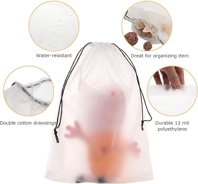 150 Pack 11.8 x 15.7 Inch Drawstring Bags, Travel Shoe Bags with Drawstring, Large Shoes Storage Organizers Pouch with Rope, Translucent Shoe Bags for Travel, Thickness 5 mil