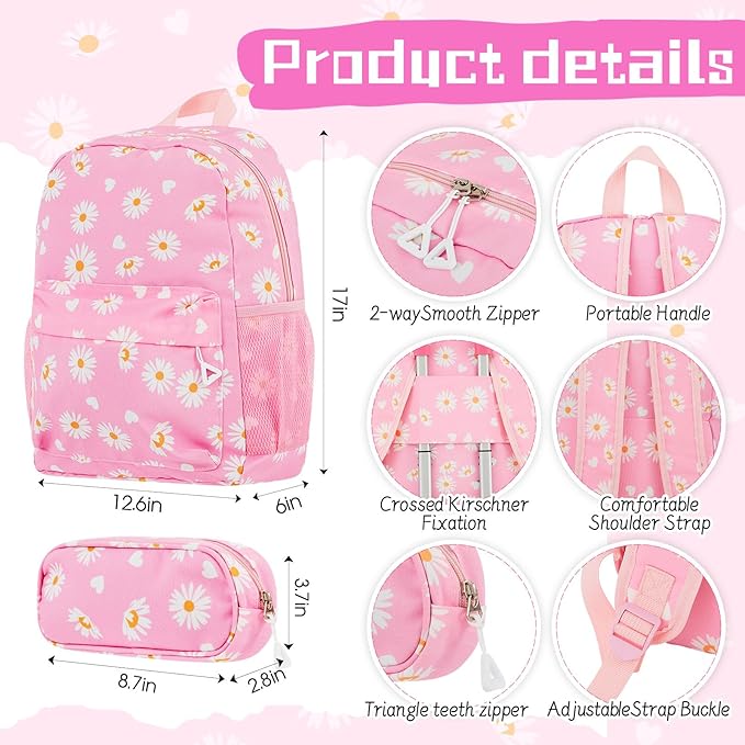 Redbaker 6 Pcs Kids Luggage Set 17 Inch Kids Rolling Luggage Double Pattern Suitcase for Girls Boys School Gift(Light Pink,Leopard Print Style)