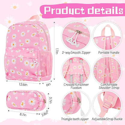 Redbaker 6 Pcs Kids Luggage Set 17 Inch Kids Rolling Luggage Double Pattern Suitcase for Girls Boys School Gift(Light Pink,Leopard Print Style)