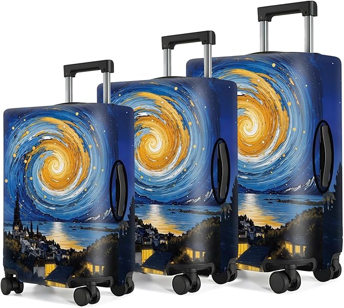 Art Print Travel Suitcase Cover – Starry Night Style Waterproof Luggage Cover and Stretchable Suitcase Protector for Checked Bags,Fits 24"-26" Luggage,M