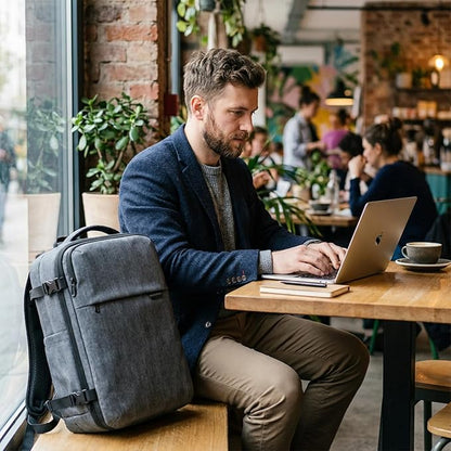 Vacuum Seal Travel Backpack 45L - Expandable Air Compression System, Water-Resistant, Carry-On Suitcase Luggage with TSA Lock Fits 18" Laptop - Vacuum Pump Included(Grey)