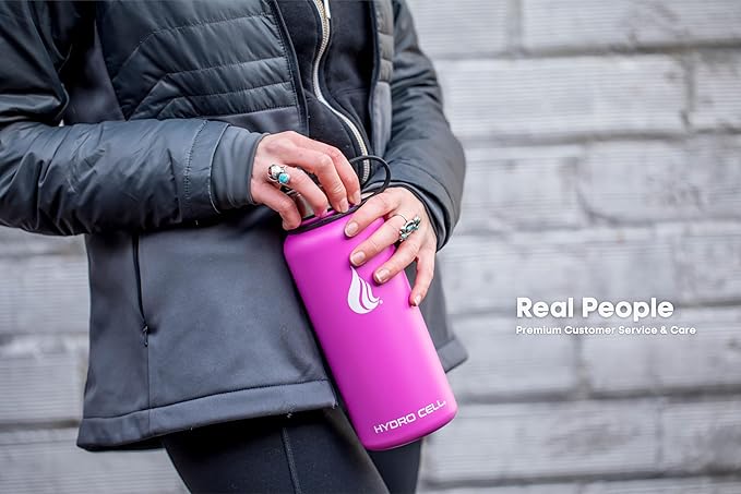 HYDRO CELL Stainless Steel Insulated Water Bottle with Straw - For Cold & Hot Drinks - Metal Vacuum Flask with Screw Cap and Modern Leakproof Sport Thermos for Adults (Fuchsia 32oz)