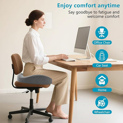 Seat Cushions for Office Chairs & Hip Pain Relief, Extra-Dense Coccyx Cushion with Sciatica Support, Ergonomic Design for Desk Chair, Car, Wheelchair, All-Day Comfort (Gray)