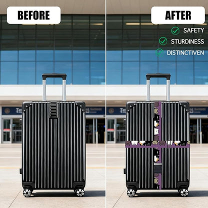 Nuxovilar Luggage Straps of 2 Set Cartoon Cats on Purple Pattern, Durable Material 1.96 * 70.86 Inches for Suitcases, Travel Essentials for 22-28 Inch Luggage, Perfect for Pet Lovers, Leisure Trips