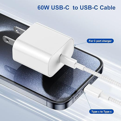 USB C to USB C Fast Charging Cord, Type C to Type C 10 feet Nylon Braided Charger Cable for iPhone17/16/15 Pro max/Mini/Plus/MacBook/iPad Air/Mini/Pro/Samsung 23+/23/22+/22