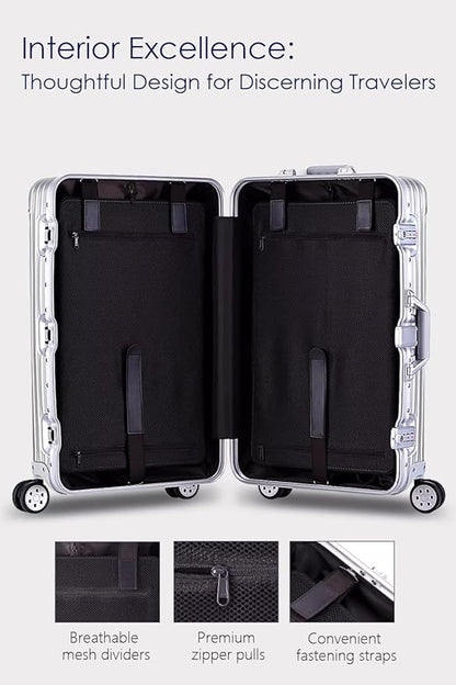 HotWay 20 Inch All Aluminum Carry On Luggage with Wheels, Hard Shell Zipperless Suitcase with TSA Locks, Silver Travel Luggage (22x14x9 Airline Approved)