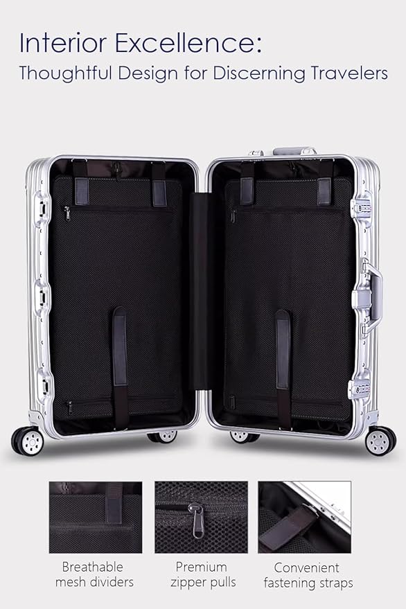 HotWay 20 Inch All Aluminum Carry On Luggage with Wheels, Hard Shell Zipperless Suitcase with TSA Locks, Black Travel Luggage (22x14x9 Airline Approved)