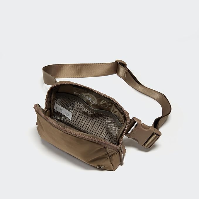 Pander Two Way Zipper Fanny Pack Nylon Everywhere Belt Bag for Women, Water Repellent Waist Packs, Crossbody Bags with Adjustable Strap (Gray Brown)