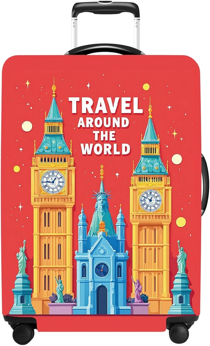 Luggage Cover Washable Suitcase Protector Anti-Scratch,Stretchable Fit for 20-34Inch Luggage Durable Travel Bag Cover with Zipper Closure (London-2, XL(fits 32-34Inch suitcase))