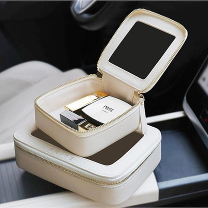 Prite Clear Makeup Bag Cosmetic Organizer Case Waterproof Travel Toiletry Bag Skincare Pouch with Golden Zipper(Beige)