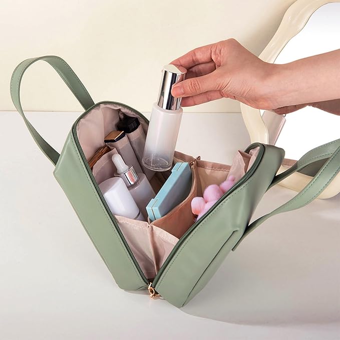 callie Personalized Makeup Bag - Custom Name & Birth Flower, Leather Cosmetic Organizer Travel Bag with Double Zippers & Handle, Birthday Christmas Gift for Women