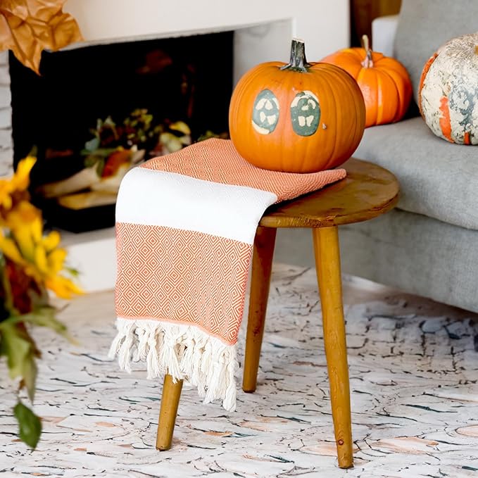 Bazaar Anatolia Turkish Beach Towel – 100% Cotton, Quick Dry, Sand Free Towel for Bathroom, Camping, Travel, Orange – Oversized 71x39 Inches – Diamond Orange