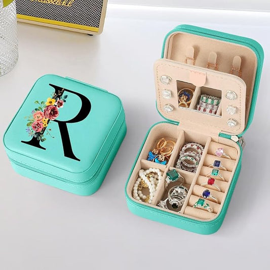 Parima Gifts for Her - Personalized Birthday Gifts for Her, Gifts for Her From Friends, Gifts for Her Idea, Party Gifts for Her, Travel Jewelry Case Organizer Jewelry Box for Her - Letter R, Blue