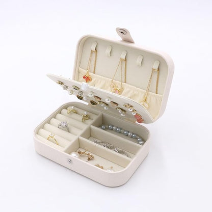 Personalized Jewelry Box For Girls | PU Leather Travel Jewelry Case | Jewelry Boxes For Women | Jewelry Organizers And Storage | Box For Earring, Ring, Necklace - Bridesmaid Gifts (White With Name)
