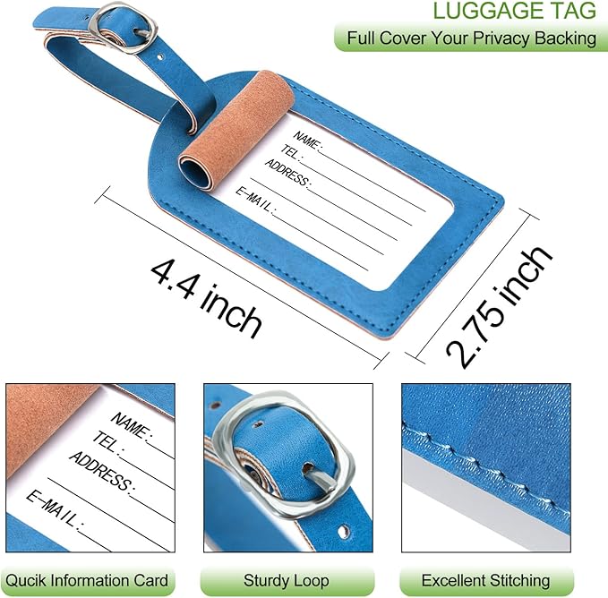 Passport Holder With Luggage Tag Cover Wallet RFID Blocking Leather Case Travel Essentials Accessories Travel Must Have(114#Blue)