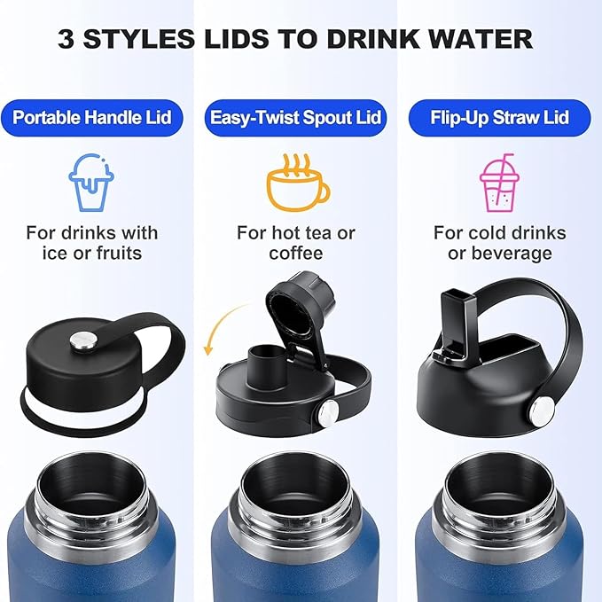 32oz Water Bottle Insulated with Straw,Leak Proof Water Bottles，Mens Water Bottle Stainless Steel for Gym,Hiking,Travel，Sport,1 Liter,Bpa free