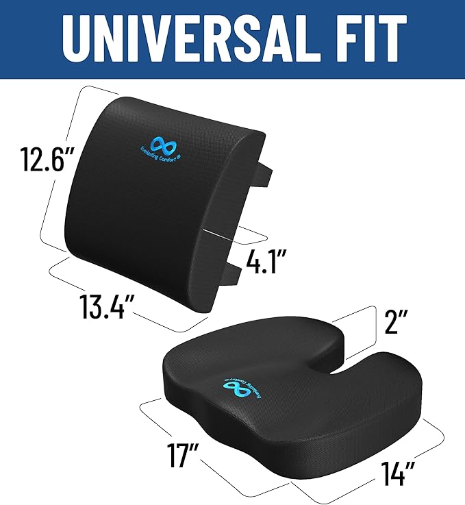 Everlasting Comfort Doctor Recommended Memory Foam Seat Cushion for Office Chairs & Car - Ergonomic Office Desk Accessories - Cushions for Tailbone Pain Relief, Sciatica & Back Support Pillow