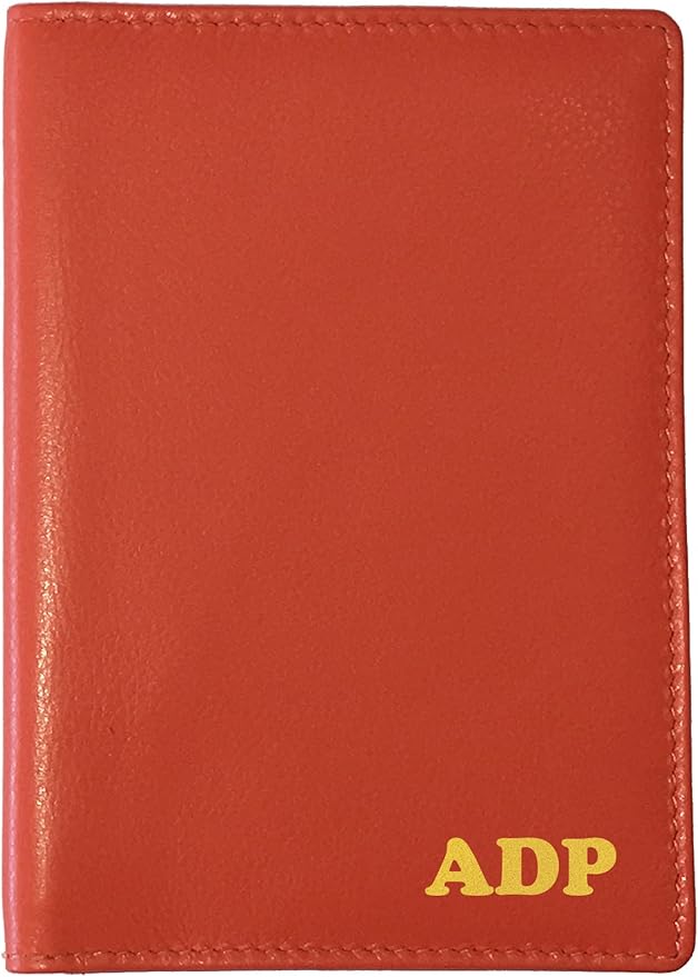 Personalized Monogrammed Orange Leather RFID Passport Wallet