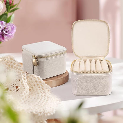 Vlando Small Jewelry Box Organizer,Travel Jewelry Storage with 6 Velvet Jewelry Zipper Pockets,Travel Jewelry Case Valentines Gifts Birthday Gifts for Women Girls (White)