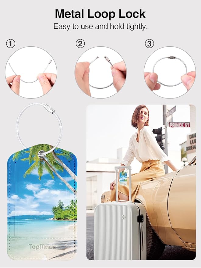 TopMade Smart Luggage Tag with Find My, Premium Leather Luggage Tags for Suitcase, Travel Bags, Backpacks, Anti-Lost Suitcase Tag Tracker for Travel with Privacy Name Card, Rechargeable