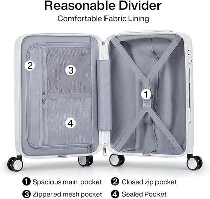 Hanke 20 Inch Carry On Luggage 22x14x9 Airline Approved PC Hard Shell Suitcases with Wheels TSA Luggage for Women Men Lightweight Travel Luggage(Smoke White)