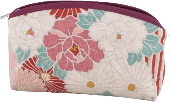 Small Makeup Bag (Retro Flower) Made in Japan/Cute Floral Makeup Bag,Japanese Design Toiletry Travel Cosmetic Pouch for Women Girls and Man (Red)