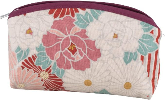 Small Makeup Bag (Retro Flower) Made in Japan/Cute Floral Makeup Bag,Japanese Design Toiletry Travel Cosmetic Pouch for Women Girls and Man (Red)