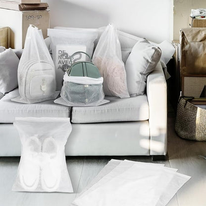 200 Pcs White Non-Woven Shoe Storage Bags – Dustproof Drawstring Travel Shoe Covers (12.5” x 18.5”) – Breathable & Portable Organizers for Shoes, Boots, Purses