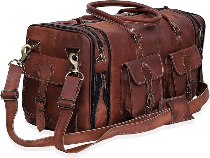 Leather Handmade Vintage Travel Luggage 32 Inch Leather Duffle Bag for Men and Women Gym Sports Bags Weekender Travel Overnight Carry On Duffel Bag Gift For Men (34 inch)