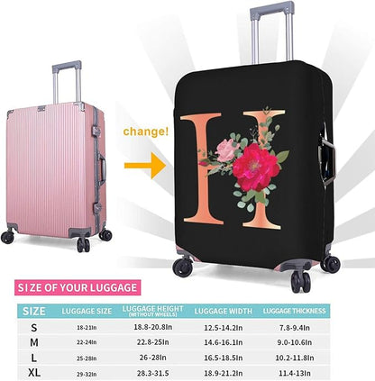 Floral Letter H Travel Luggage Cover Spandex Suitcase Protector Elastic Washable Stretch Suitcase Cover,Size M(Fit 22-24inch Suitcase)