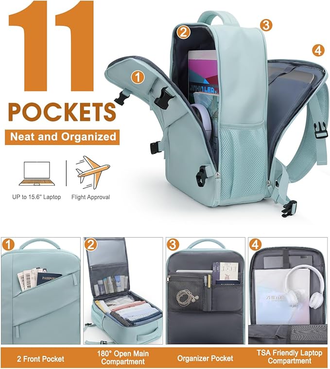 Capolo Travel Backpack for Women Men Waterproof Laptop Backpack Flight Approved Carry On Backpack Overnight Weekender Bag College Bookbag for Business, Work, Traveling Fits 15.6 '' Laptop,Lake Blue