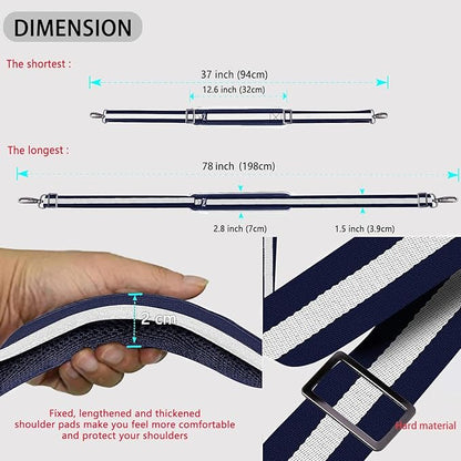 ZINZ Shoulder Strap Universal Bag Strap - 78" Ultra-Thick Padded with Dual Balanced Adjustable Buckles for Briefcase, Travel, Sports, Laptop, Crossbody Bag，Stripes-BuWBu