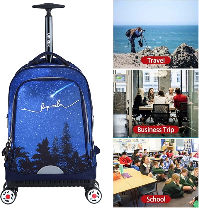 UNIKER Rolling Backpack with Wheels for Travel, Roller Backpack for Women, Wheeled Laptop Bag Fits 15.6 Inch Notebook