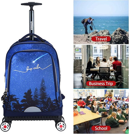 UNIKER Rolling Backpack with Wheels for Travel, Roller Backpack for Women, Wheeled Laptop Bag Fits 15.6 Inch Notebook