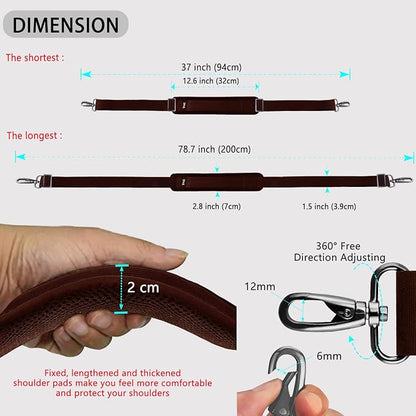 ZINZ 79 inch Shoulder Strap, Extra-thick Fixed Cushion Pad and Dual Clasps Universal Replacement Strap with Metal Swivel Hooks for Laptop Bags, Luggage Bags, Camera, Crossbody (200cm,Brown)