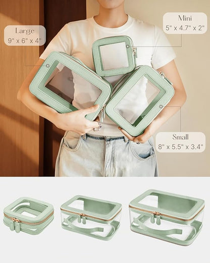 Clear Cosmetic Bag Set for Women Makeup Bag with Handle, 3 Pcs Travel Toiletry Bag Transparent Cosmetic Case Portable Make Up Organizer Bag for Essentials