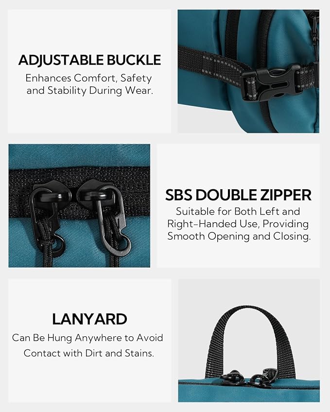 WATERFLY 3L Large Fanny Pack, 180° Opening Hip Pouch with Multi-Pockets, Anti-Theft RFID Blocking Waist Bag for Women Men Traveling Hiking Daily Use-Teal