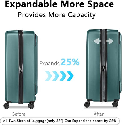 28 Inch Luggage with Spinner Wheels & TSA Lock, Expandable PC Hardside Large Checked Luggage with Top Opening, Durable Lightweight Rolling Suitcase, Green