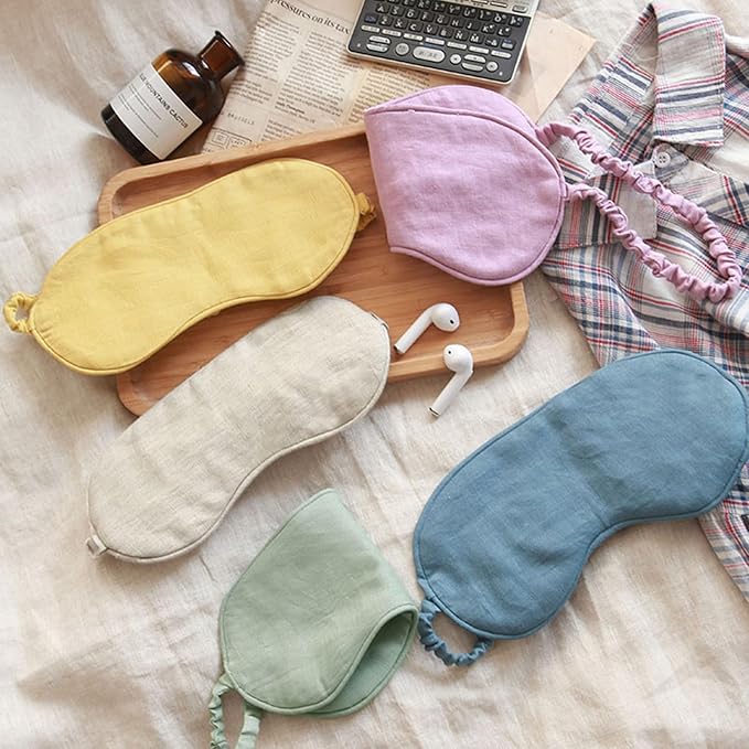 100% Pure Linen Sleep Mask Blackout Eye Mask for Sleeping, Eye Cover with Adjustable Strap - Organic Cotton Core Linen Eyes Mask Breathable for Travel - Gift for Women Men (Tea Brown)