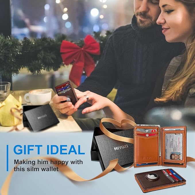 Airtag Slim Leather Wallet for Men - 12-Card Capacity, Magnetic Closure, Money Clip & Simplified Bill Compartment, RFID Blocking (4.3" x 3.0") | Gift Boxed
