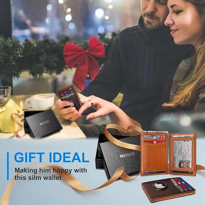 Airtag Slim Leather Wallet for Men - 12-Card Capacity, Magnetic Closure, Money Clip & Simplified Bill Compartment, RFID Blocking (4.3" x 3.0") | Gift Boxed