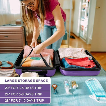 Kono 4 Piece Luggage Sets Expandable(only 28") with Spinner Wheels TSA Lock Lightweight PC+ABS Hardside Travel Rolling Suitcases 20in 24in 28in Carry on and 12in Mini Cosmetic Case Purple