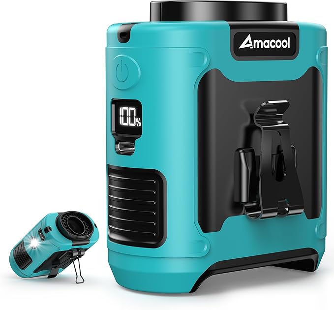 AMACOOL Portable Waist Fan Clip On, MAX 40H Work Time, 10000mAh Rechargeable Wearable Shirt Fan with Light 16000RPM Powerful 5 Speeds Belt Fans Personal Cooling Fans for Outdoor Jobsite Travel