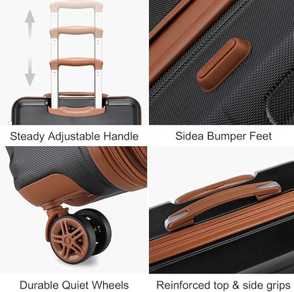 Kono 4 Piece Luggage Sets Expandable(only 28") with Spinner Wheels TSA Lock Lightweight PC+ABS Hardside Travel Rolling Suitcases 20in 24in 28in Carry on and 12in Mini Cosmetic Case Apricot Black