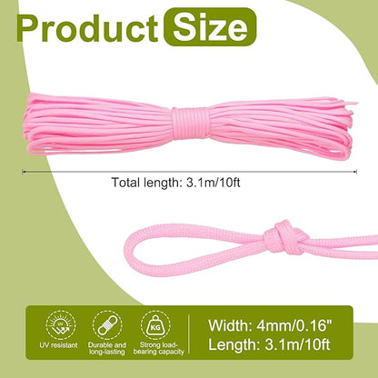 uxcell 4mm Nylon Rope, 10ft Portable Clothesline for Luggage and Backpack Tie Downs, Hanging Clothes, Swings, Camping and Mountaineering Tie Downs, Pink